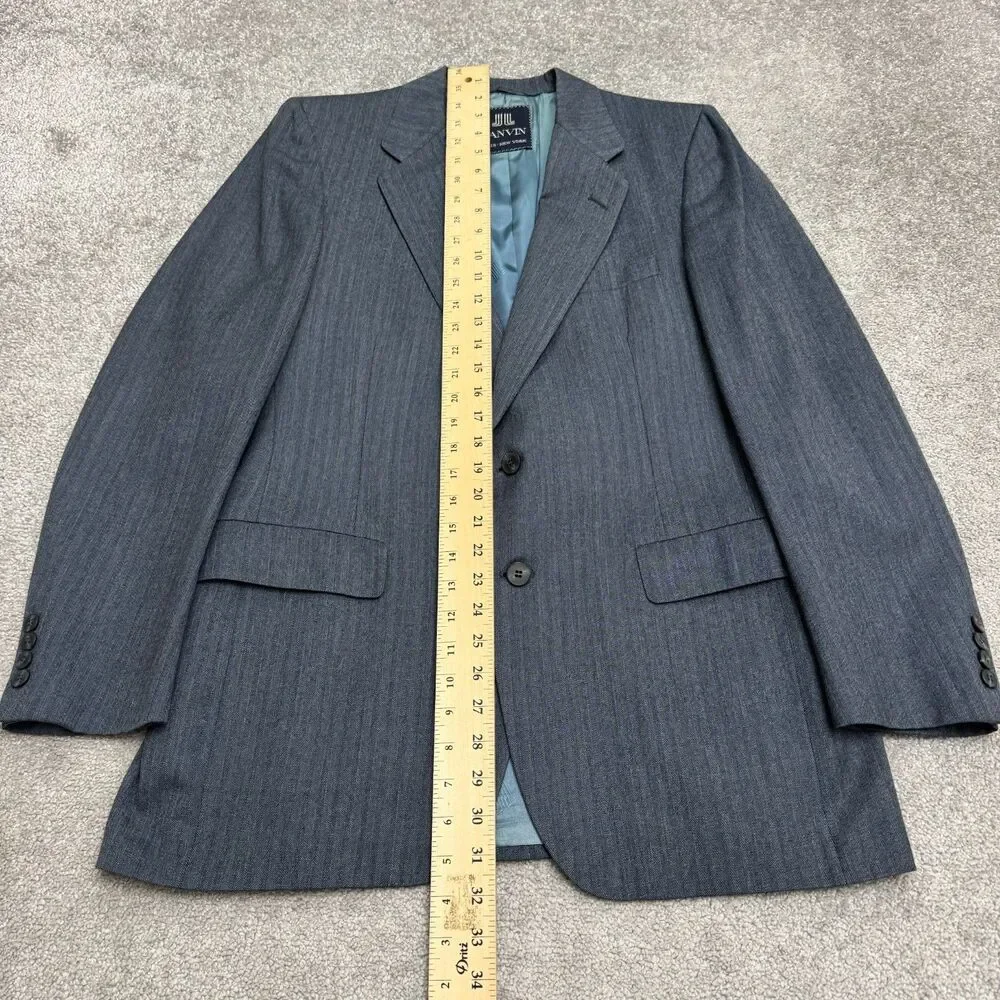 Lanvin Barneys NY Virgin Wool Suit Blazer Jacket Men Gray Herringbone Notch Work